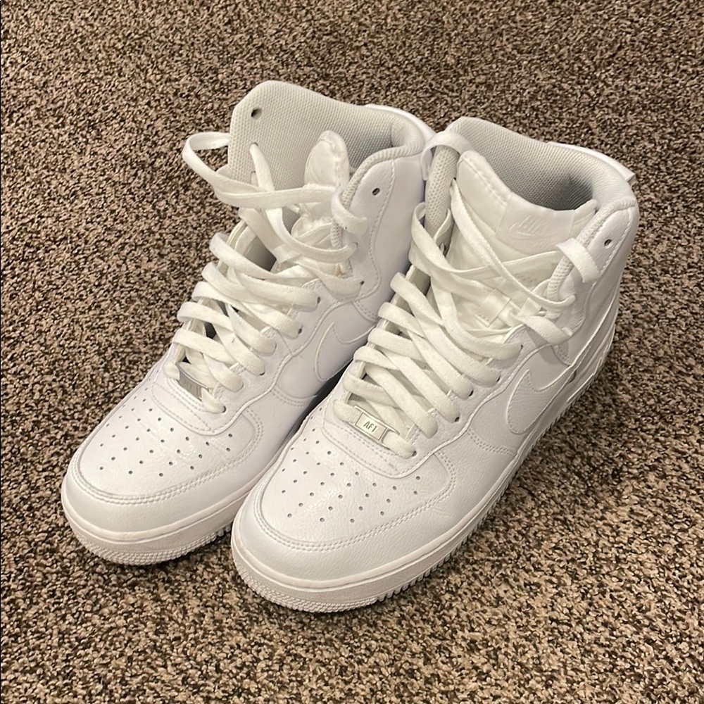All-White High Top Sneakers - Nike Air Force 1 Style